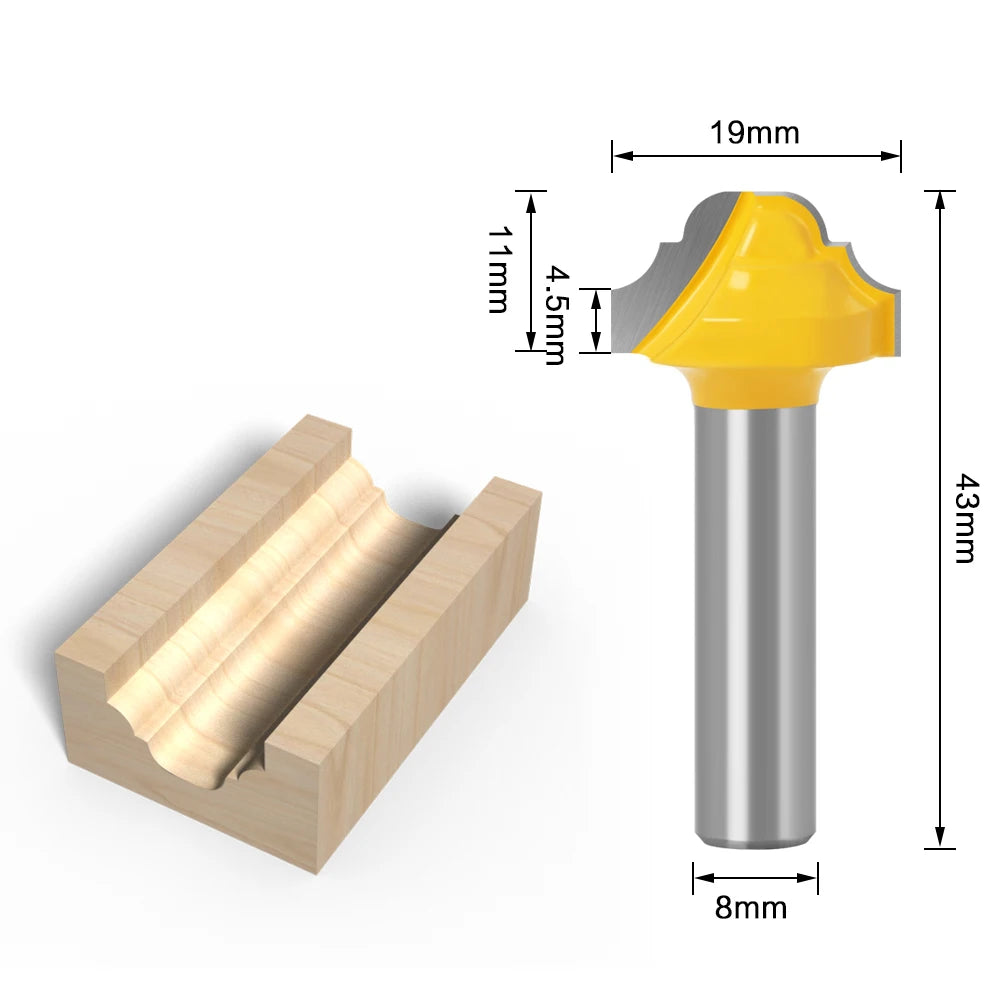 8mm Shank Router Bit 19" Classical Bit Without Bearing - 8" Shank