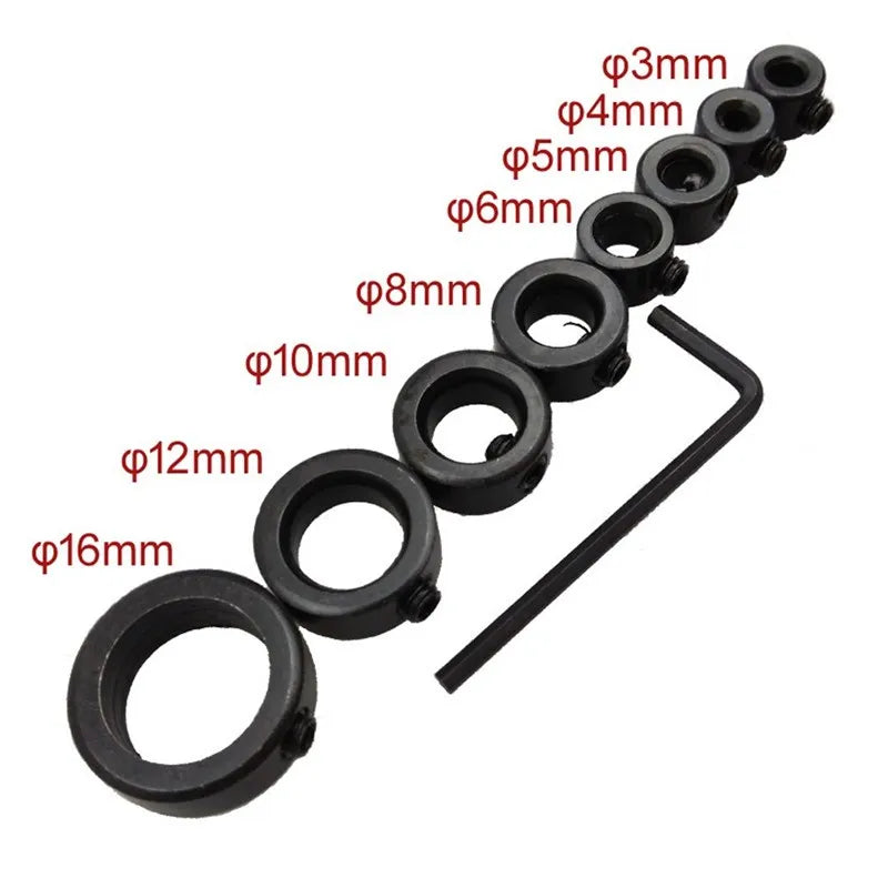 1Pcs 3-16mm Bit Positioner Drill Depth Stop Ring Woodworking Drill Bit Limiter Free Small Wrench Woodworking Tools
