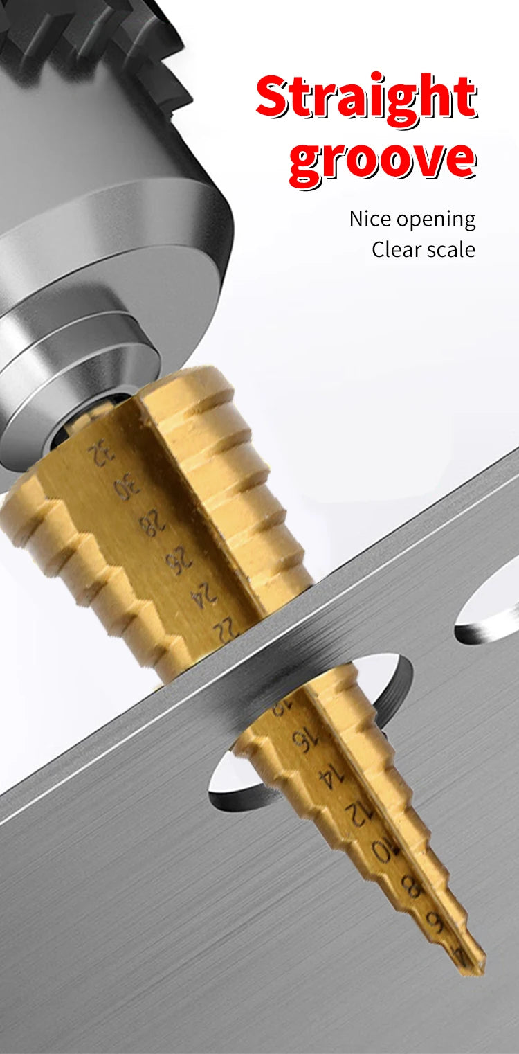Hexagonal straight groove titanium plated step drill tower drill bit electric tool accessory set