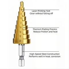 Hexagonal straight groove titanium plated step drill tower drill bit electric tool accessory set