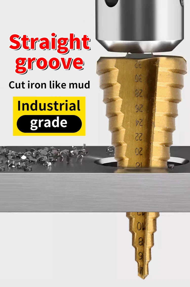 Hexagonal straight groove titanium plated step drill tower drill bit electric tool accessory set