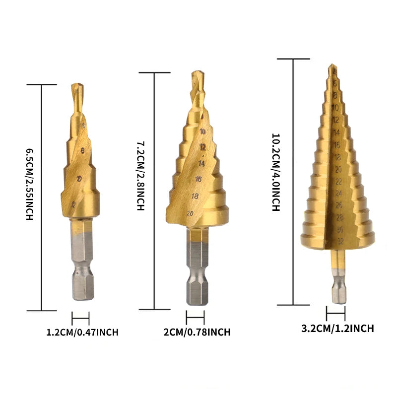 Hexagonal straight groove titanium plated step drill tower drill bit electric tool accessory set