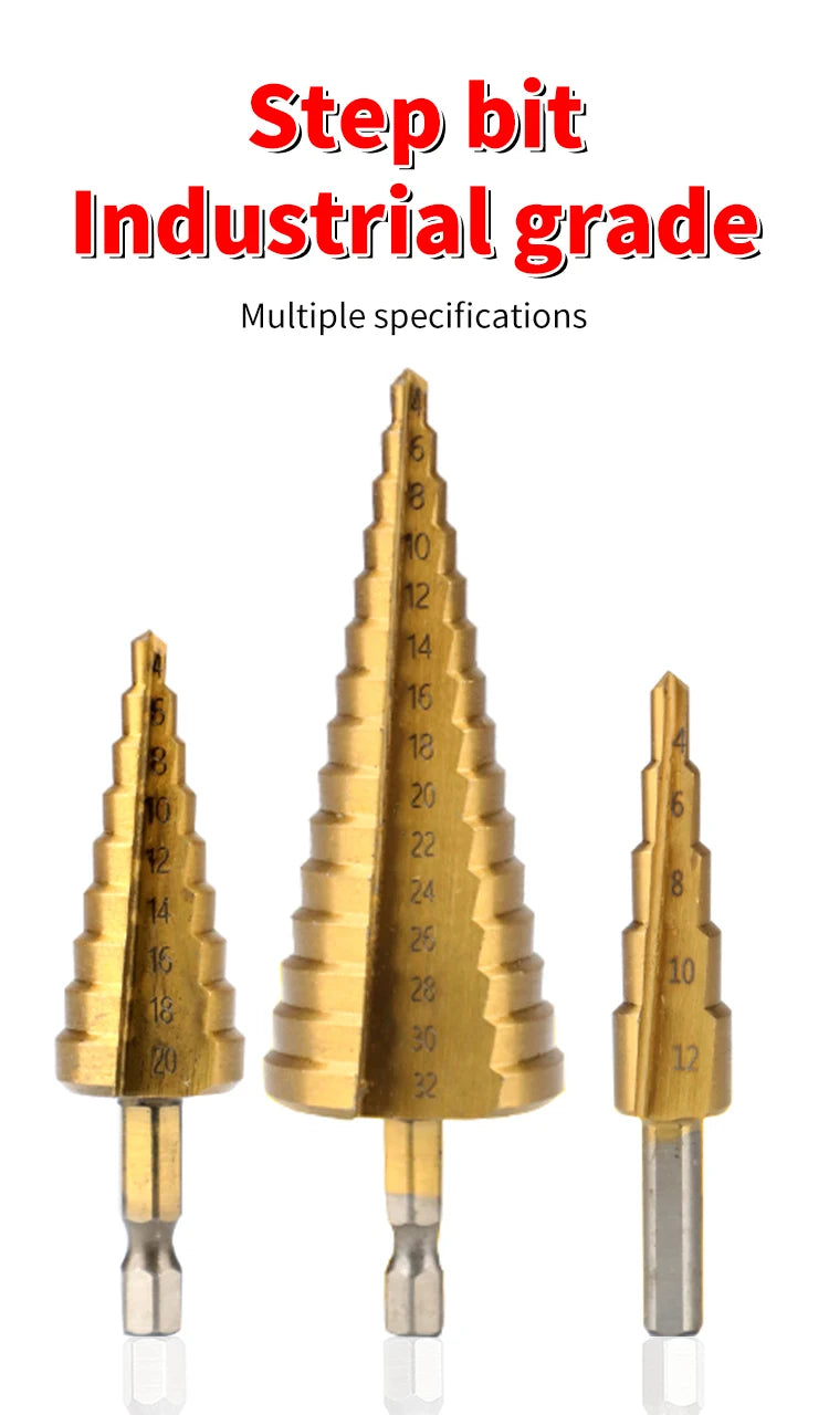 Hexagonal straight groove titanium plated step drill tower drill bit electric tool accessory set