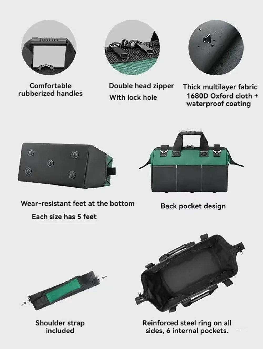 14/16/18/20/23 inch Heighten large capacity Tool Bag Thickened 1680D Oxford Waterproofed Wear-Resistant Electrician Storage Box