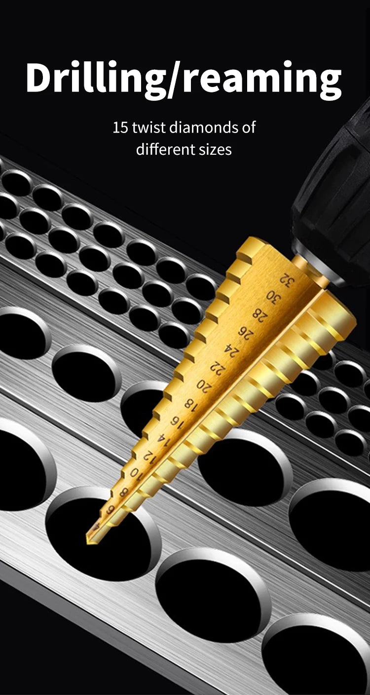 Hexagonal straight groove titanium plated step drill tower drill bit electric tool accessory set