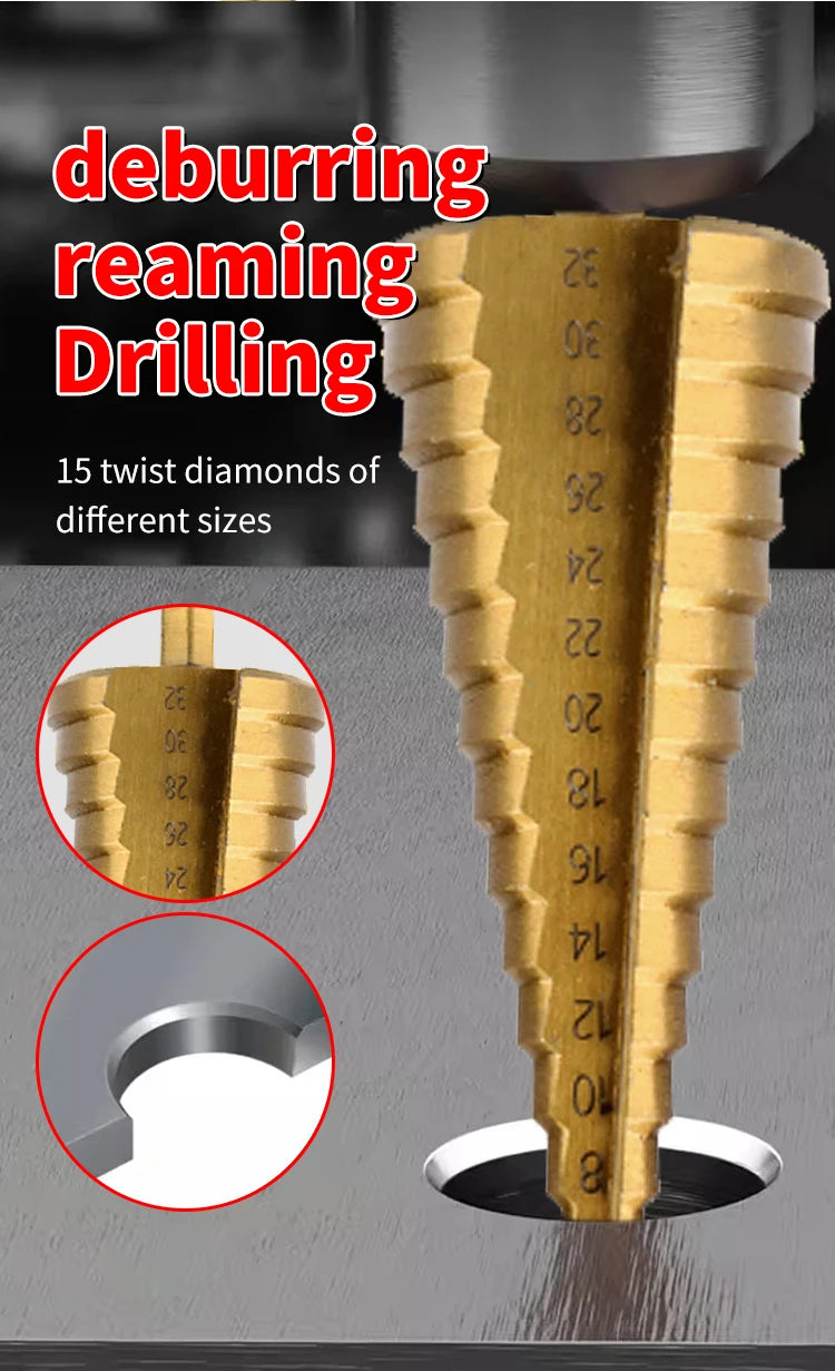 Hexagonal straight groove titanium plated step drill tower drill bit electric tool accessory set