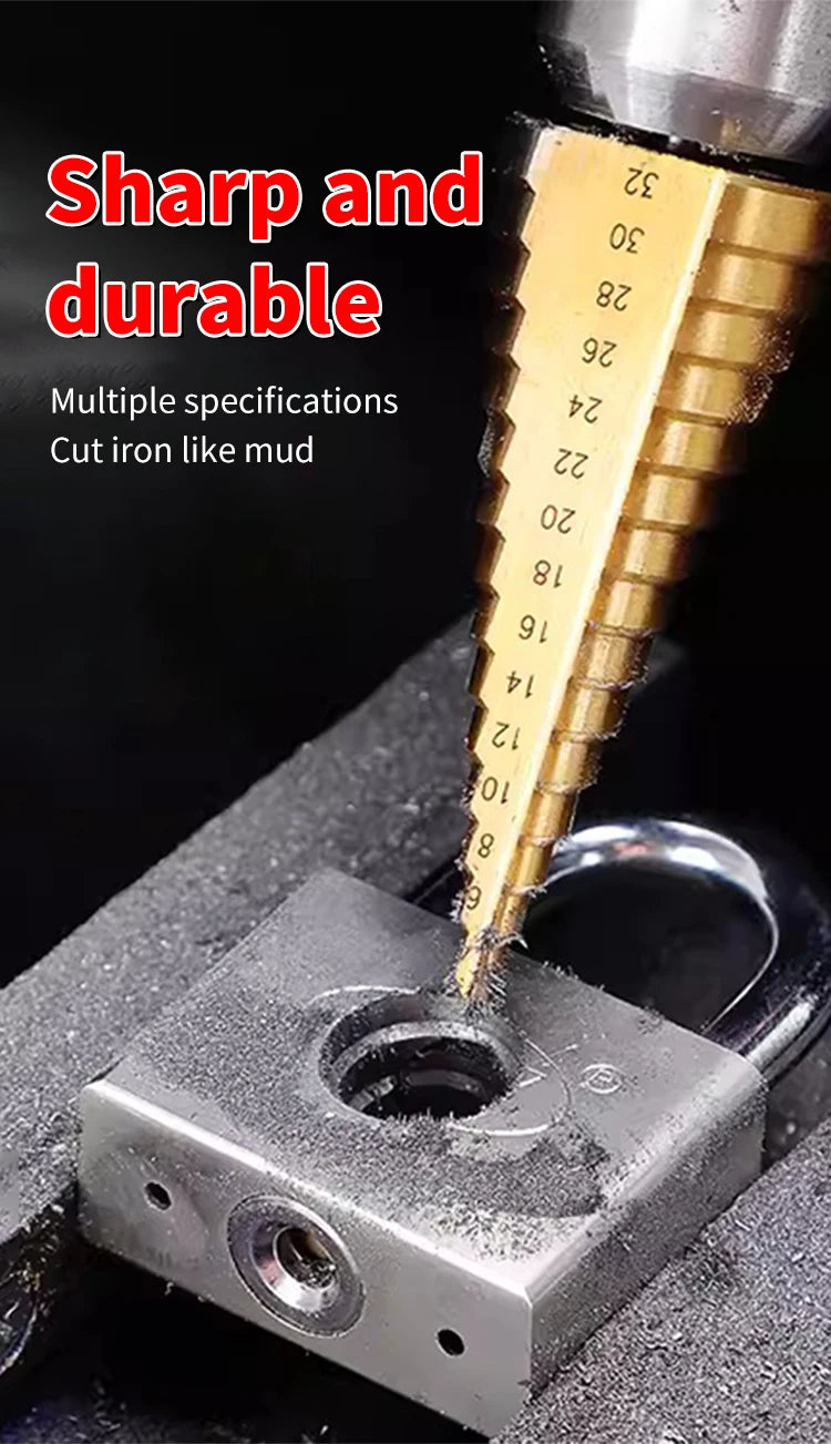 Hexagonal straight groove titanium plated step drill tower drill bit electric tool accessory set