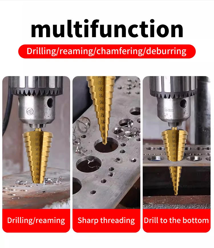 Hexagonal straight groove titanium plated step drill tower drill bit electric tool accessory set