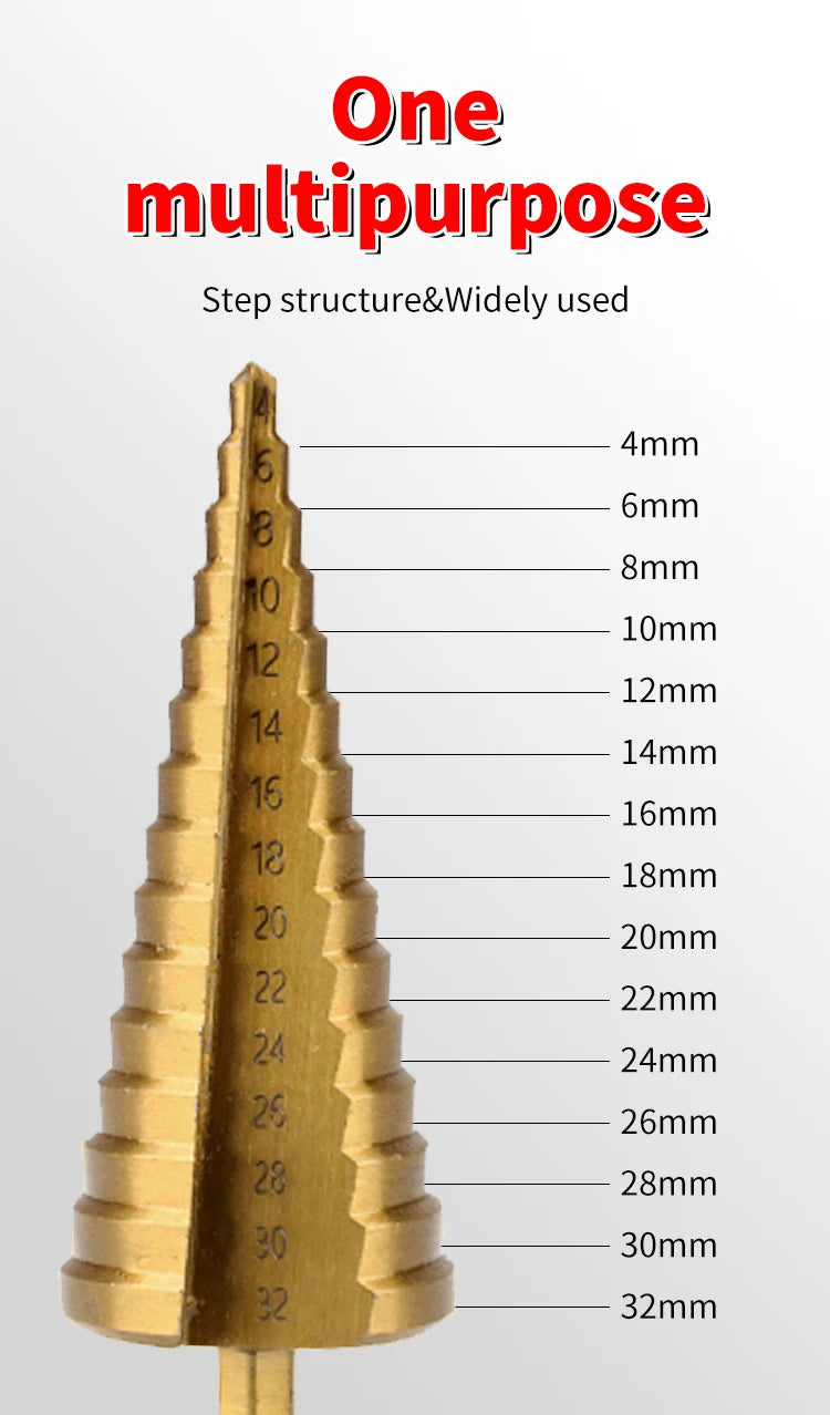 Hexagonal straight groove titanium plated step drill tower drill bit electric tool accessory set