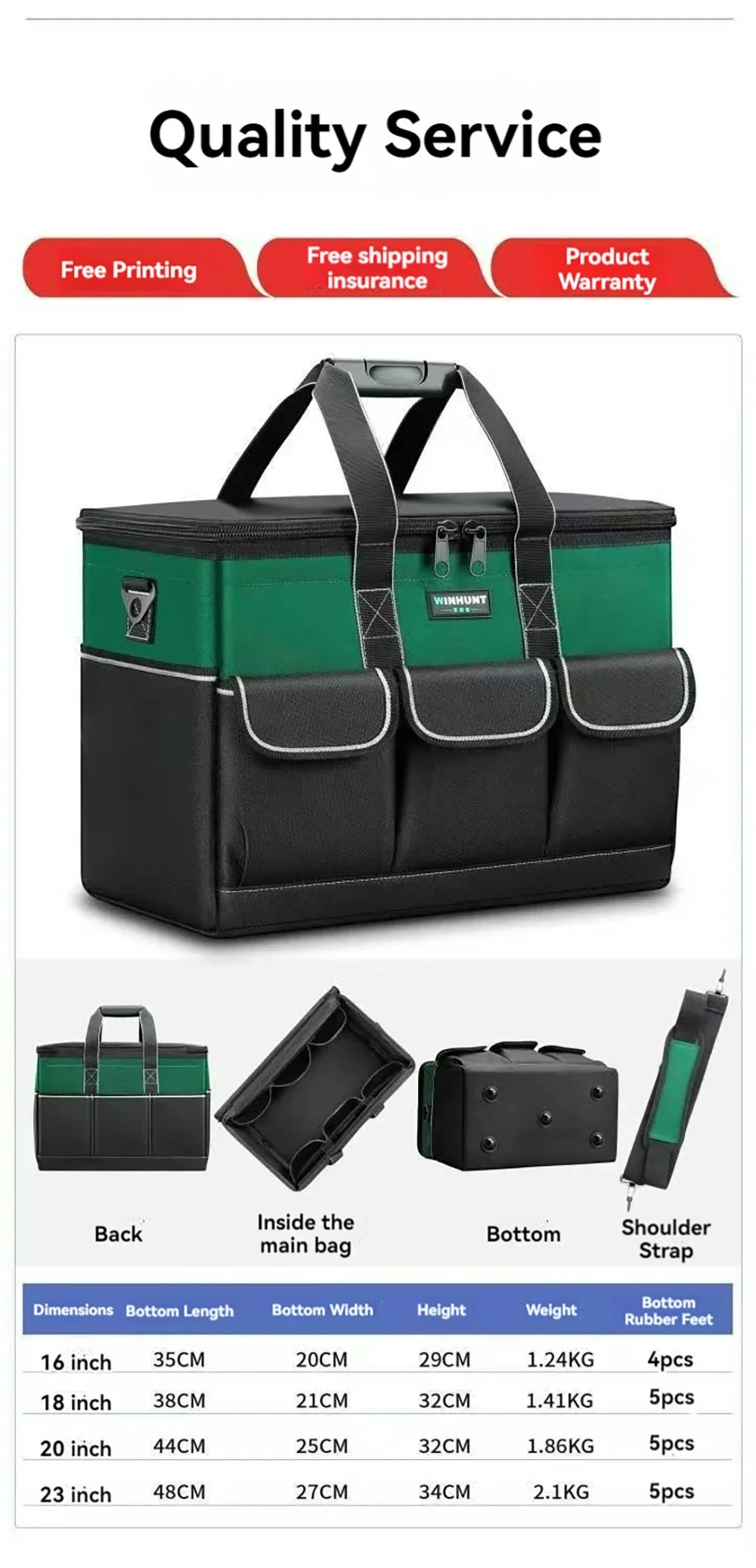 14/16/18/20/23 inch Heighten large capacity Tool Bag Thickened 1680D Oxford Waterproofed Wear-Resistant Electrician Storage Box