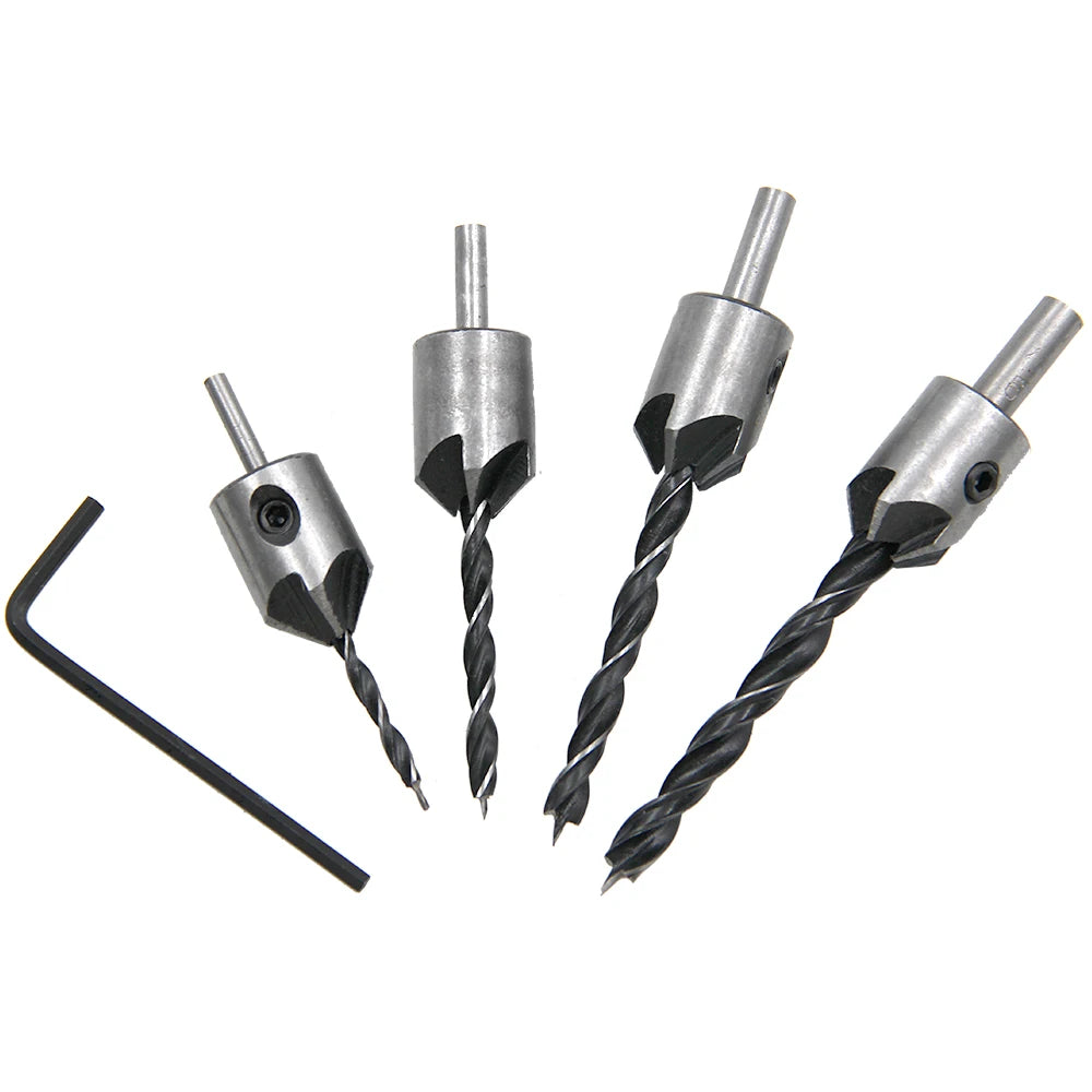 4pc Three Pointed Woodworking Counterbore Drill 3-6mm Reaming Drill Screw Chamfering Drill Bit Hole Opener Tool Set